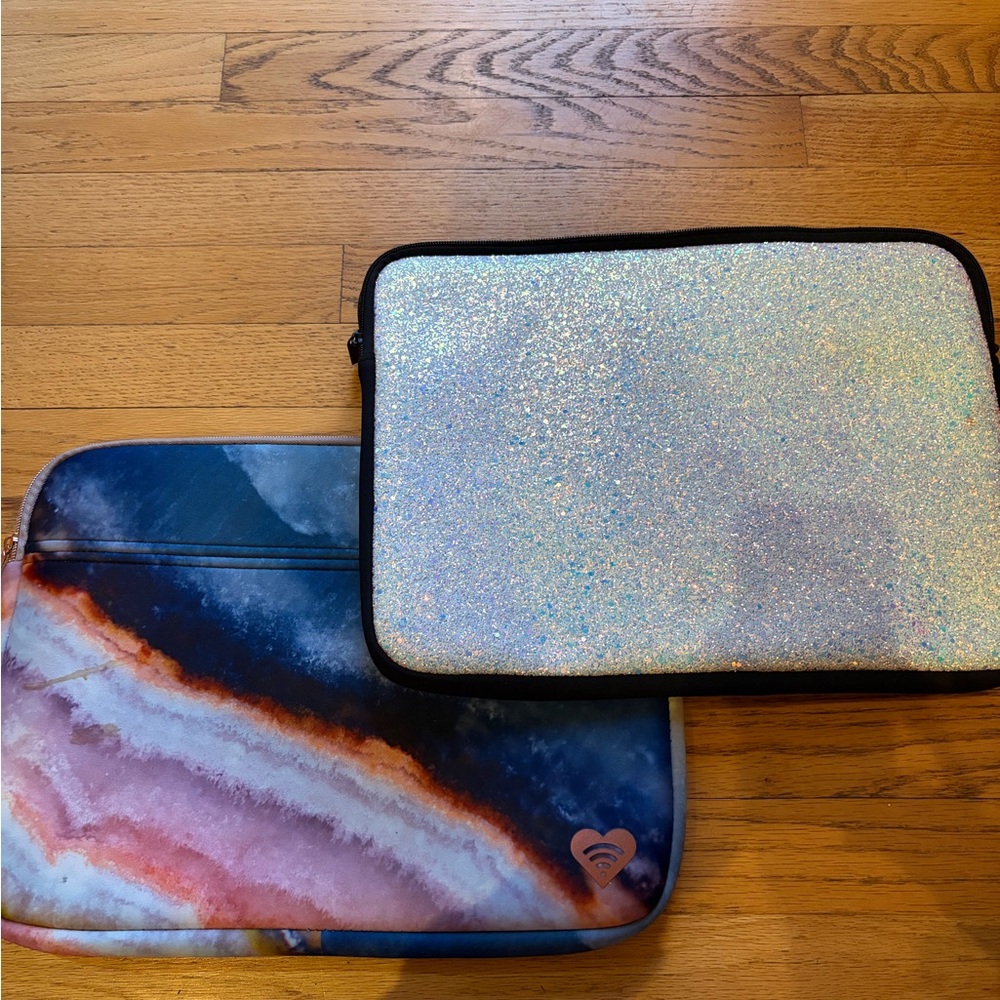 Set of 2 Glittery Silver and Blue Tablet/Computer Sleeves
